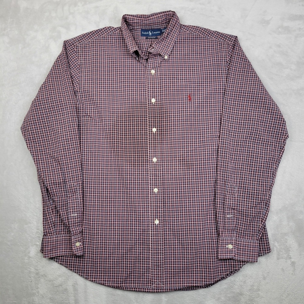 Ralph Lauren Shirt Men XL Button Up Dress Oxford Pony Cotton Custom Fit Plaid*